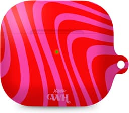 xoxo Wildhearts hoesje geschikt voor AirPods 4 - Berry Much - Ook als telefoonhoesje verkrijgbaar - schokbestendige case - koptelefoonhoesje - Matte afwerking - Beschermhoes met golvende print - golven - Rood - Roze — thumbnail 1
