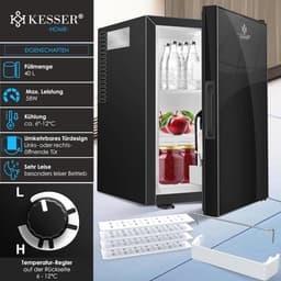 Mini-koelkast met slot en glazen front, 40 liter stille tafelkoelkast met temperatuurregeling — thumbnail 3