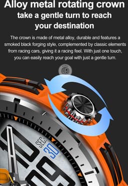 WizBay Premium Select® 1,43 Inch AMOLED Sport Smartwatch Zwart Oranje - Bluetooth Bellen - Hartslag Bloeddruk Zuurstof - IP68 Waterdicht - 100+ Sportstanden - 466x466 — thumbnail 4