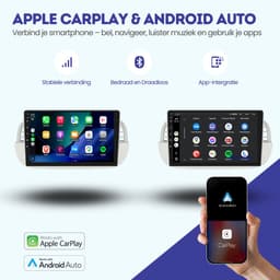 CarPlay autoradio geschikt voor Fiat 500 | 2007 t/m 2015 | Android 13 | Draadloos Apple CarPlay & Android Auto | 2GB + 32GB | Denago DNG-A408 | 2025 model | 2007 2008 2009 2010 2011 2012 2013 2014 2015 | Bluetooth & Wifi — thumbnail 2