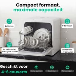 Ventux Mini Vaatwasser met Waterreservoir - 4-6 Couverts - 8 Programma's - Vrijstaande Vaatwasser - Mini Afwasmachine met UV-sterilisatie - Camping - Wit — thumbnail 4