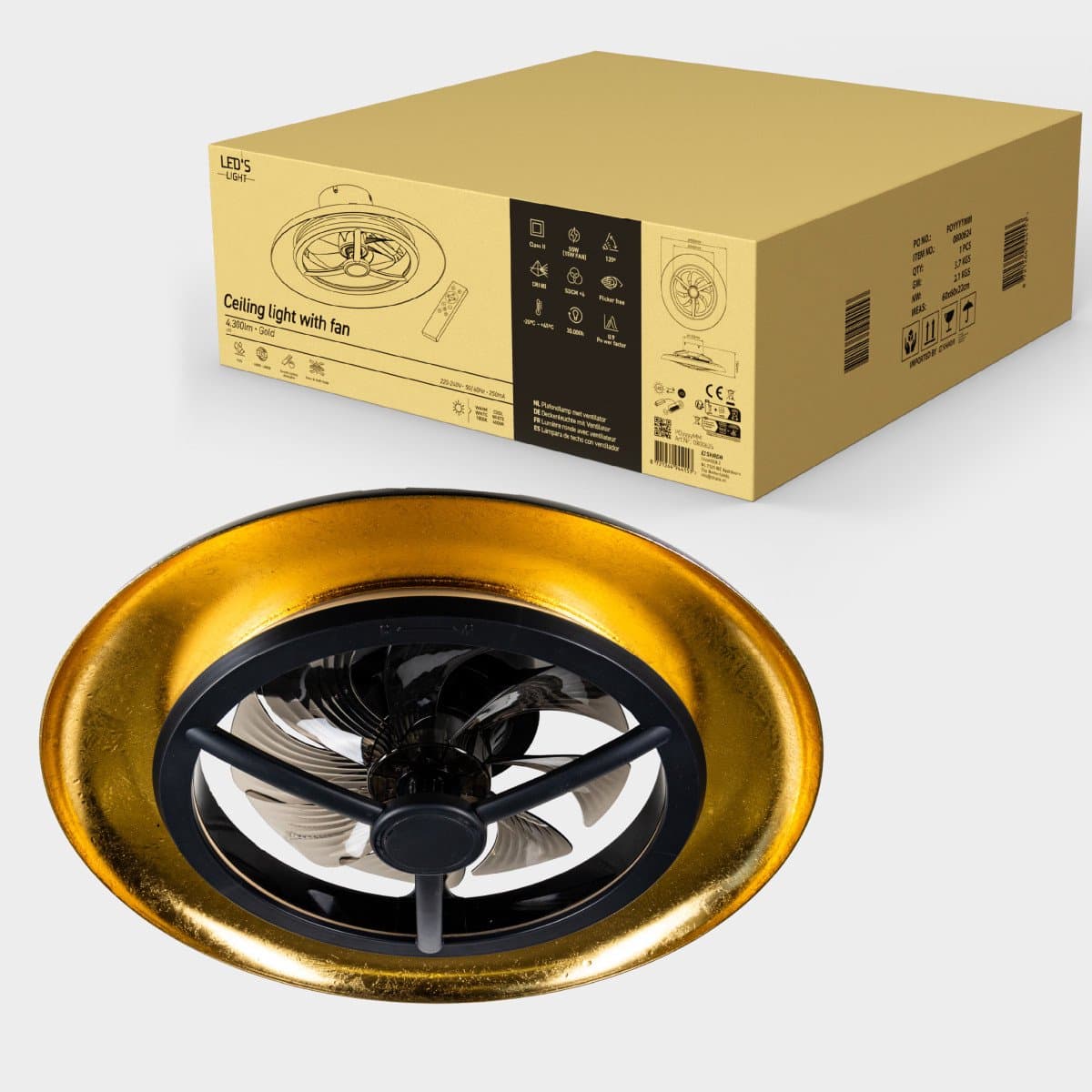 LED's Light Proventa Plafondventilator met verlichting Goud met Zwart 55W 4300lm 1800K/4000K 55cm Extra warm wit licht — afbeelding 1