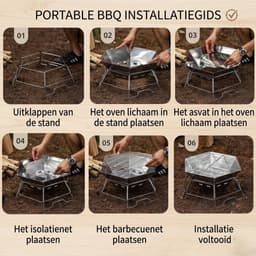 Opvouwbare Houtskool BBQ & Vuurplaats – RVS Camping Barbecue – Draagbaar & Stevig – Groot Formaat – Voor BBQ, Kampvuur & Outdoor Koken — thumbnail 3