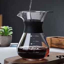 Pour Over Koffiezetapparaat Glas - Perfecte Smaak Zonder Filterpapier - Dubbele RVS Filter - Hittebestendig Borosilicaat Glas - Handmatige Koffiebereider Voor Thuis Reizen Camping - Coffee Dripper Filter Koffie Maker — thumbnail 1