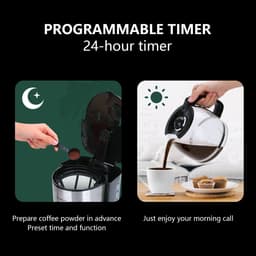 Aigostar Koffiezetapparaat - Filterkoffie - 1.5L Glazen Kan - 12 Koppen - Timerfunctie - LCD-display - BPA Vrij - Zwart/RVS — thumbnail 3