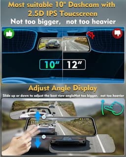 10-inch Full HD 1080P achteruitkijkspiegel dashcam – Dubbele camera's voor en achter – Breed dynamisch bereik nachtzicht – 170° groothoeklens – 6 meter kabel voor eenvoudige installatie — thumbnail 2