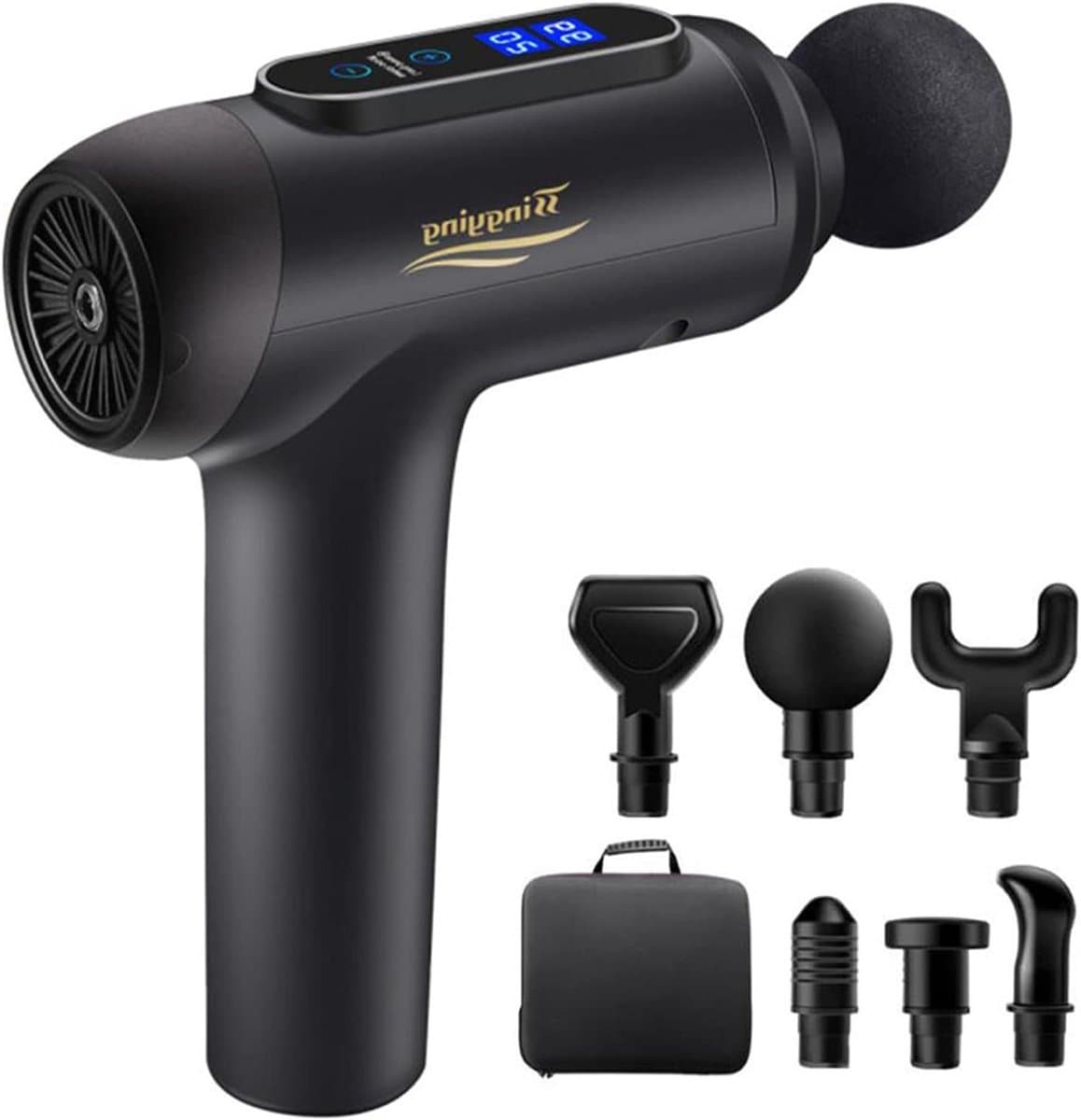 Massagepistool - Spierontspanning Apparaat - Herstel na sport - 20 snelheden 6 koppen - 6 uur batterij - Zwart Goud — afbeelding 1