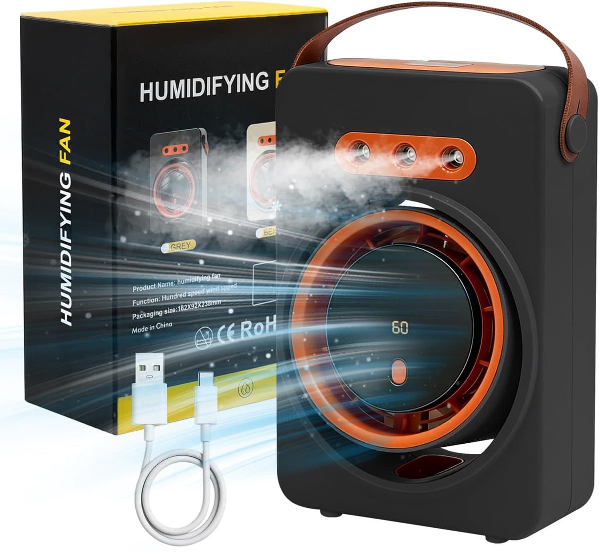 Namajunas - Ventilatoren - Tafelventilator - Stille ventilator met waterkoeling - Mini mobiele airco draagbaar - Luchtkoeler met water - aircooler - Oplaadbare ventilator met 5 snelheden en timer - Mistfunctie - Geurverspreider - Zwart — afbeelding 1