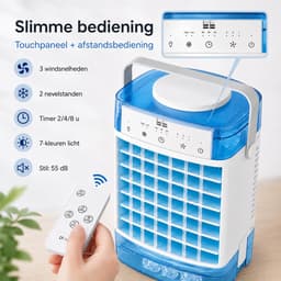 Rosnek 4-in-1 Mini Airco & Luchtkoeler - Aircooler Zonder Afvoerslang met 1600ML Dubbel Waterreservoir - Tafelventilator met Luchtbevochtiger & Nachtlampje - USB - Draagbaar voor Slaapkamer & Kantoor - Blauw — thumbnail 3