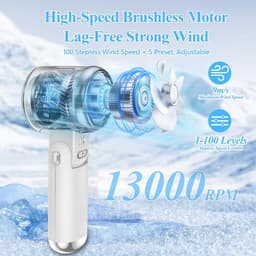 Draagbare Handmistingsventilator – Turbo Handventilator met Koelnevel – 5 Versnellingen Oplaadbaar – voor Reizen, Binnen, Buiten, Strand – Ivoorwit – 1 Stuk — thumbnail 2