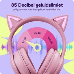 HappyCase Kinder Koptelefoon met Kattenoortjes - veilige volumebregrenzer - Bluetooth Koptelefoon Voor Kinderen - Ledverlichting - Over-Ear Hoofdtelefoon - Geluiddempend - Roze — thumbnail 3