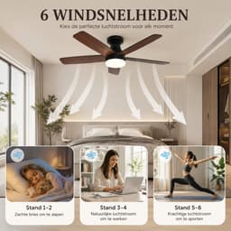 Rosnek Plafondventilator met Lamp - Ø106 cm - Ventilator Plafond met Dubbelzijdige Bladen - LED Plafondlamp Dimbaar - Afstandsbediening & App - 6 Snelheden - Stille DC Motor — thumbnail 5