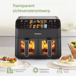 Heißluftfritteuse 9L Doppelkammer Airfryer – 2200W sterke Leistung, Sichtfenster, Farb-LED-Display, Einzel- en Doppelkörbe frei einstellbar — thumbnail 2