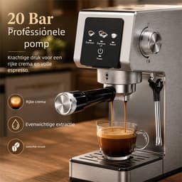 Espressomachine - Koffiemachine voor thuis -20 Bar - Koffiemachine met Stoompijpje, Kopjeswarmhoudplaat & RVS Behuizing - Voor Thuis Gebruik — thumbnail 5