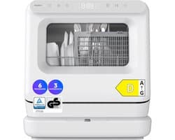 MEDION Mini Vaatwasser DWT30, 3 Couvert, Tafelvaatwasser, werkt met of zonder wateraansluiting, 6 Programma’s, UV Licht, Ventilatiedroging, Touch Display, vrijstaand, MD370022