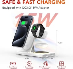 Opvouwbaar 3-in-1 oplaadstation geschikt voor Apple-producten, draadloze oplader voor iPhone 17 16 15 14 13 12 Pro Max, reisdock met adapter en licht voor iWatch Series 11 10 9 Ultra 3/2 SE 3/2, geschikt voorAirPods 4 3 2 Pro 3/2 — thumbnail 5