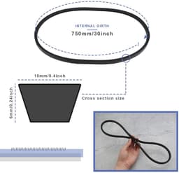 Aandrijfriem Grasmaaier - V-riem Reserveonderdeel - Gazon Onderhoud - Duurzaam Rubber Materiaal - 750mm Binnenomtrek - Zwart — thumbnail 2
