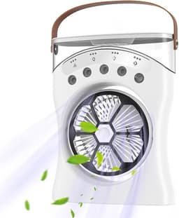 Aircooler - Ventilator - Bureauventilator – Oplaadbare tafelventilator met vernevelingsfunctie, 180 graden oscillatie en koelstanden voor warm weer, de slaapkamer of de studeerkamer - luchtkoeler（wit） — thumbnail 5