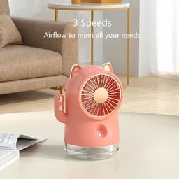Ventilator - Mini ventilator - Oplaadbare kleine ventilator met vernevelaar, krachtige luchtstroom met 3 standen, draagbare tafelventilator, brede luchtverspreiding, stille oscillerende luchtcirculator voor thuis en op kantoor (roze) — thumbnail 2