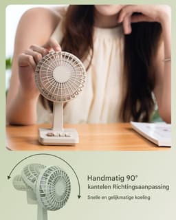 longziming -Retro Tafelventilator - Vintage Bureaufan - Draadloze Ventilator - 5 Snelheden - ABS Kunststof - Stilvol Design - Lange Accuduur - 1 Stuk — thumbnail 2