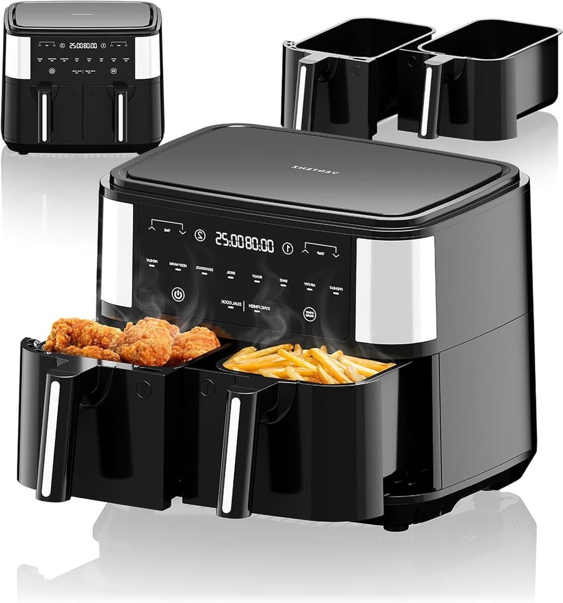 Heteluchtfriteuse - Dubbele mand - Gezond koken - Sync finish functie - 9 Liter - Zwart — afbeelding 1