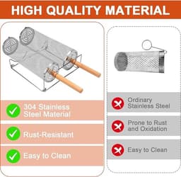 Cilindrische Barbecue Grillmand Set - 2 Stuks - RVS 304 met Houten Handgrepen — thumbnail 5