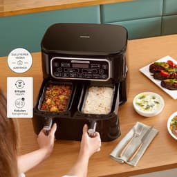 Heteluchtfriteuse - Airfryer XL - Gezond Koken - Dubbele Lade Technologie - 8 Liter Capaciteit - Zwart Chroom — thumbnail 2