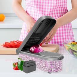 Groentechopper met container - Keuken snijder - Snel groenten snijden - Antislip basis - 293 cm - Grijs — thumbnail 5