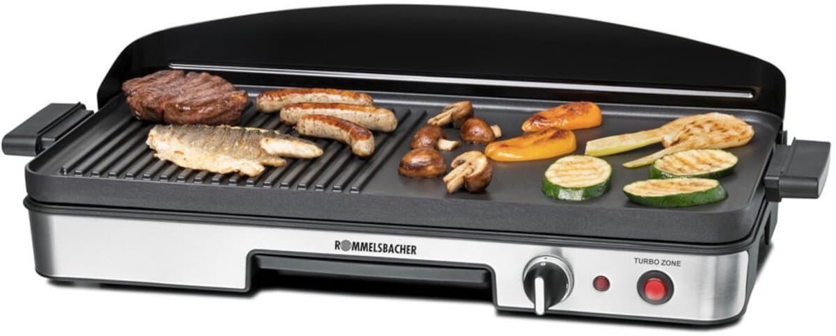 Rommelsbacher Elektrische Tafelgrill BBQ 2003 – Turbo Grillzone – Binnen & Buiten – Teppanyaki & BBQ – Gezond Grillen met Vetopvangbak – 50 x 25 cm — afbeelding 1