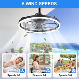 Plafondventilator met lamp - Ventilatorlamp - Buitenruimte Verkoeling - Waterdicht IP44 - 48x48x15 cm - Zwart — thumbnail 4
