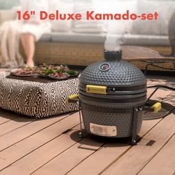 KitchenBrothers Kamado BBQ - 16 Inch Houtskool Barbecue - 34⌀ cm - PFAS-vrij - Deluxe Set - Egg BBQ met Accessoires - Vaderdag Cadeau - Grijs — thumbnail 2