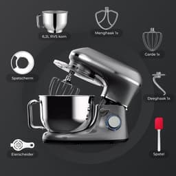 Aurixi® Mixer met Mengkom - Keukenmachine - Keukenrobot - Inclusief Accessoires - Antraciet - Zilver - 43cm x 36cm x 27cm — thumbnail 2