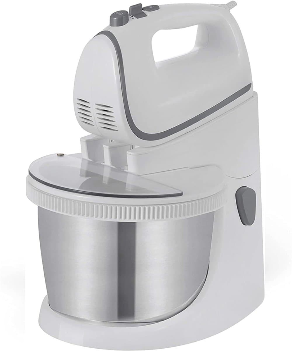Aurixi® Mixer met Mengkom - Keukenmachine - Mixer - Inclusief Accessoires - Wit/Grijs - 25cm x 32cm x 25cm — afbeelding 1