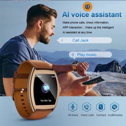 WizBay Premium Select® 2D Curved 1.77inch IPS Screen Elegante Smartwatch Dames Heren AMOLED - Android en iOS - Bluetooth Call - 02 Zuurstof - Dynamic Hartslag & Slaap Monitor - Message - Magnetic Laden - Smartwatches - Zilver Case Zwart Lederen Band — thumbnail 4