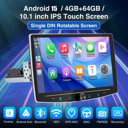 ESSGOO 1DIN Autoradio auto met 10,1 Inch 360° draaibaar scherm - autoradio geschikt voor CarPlay en Android auto - Android 15 4 + 64 GB - Bluetooth FM RDS - multimediaspeler - AHD-achteruitrijcamera - microfoon — thumbnail 4