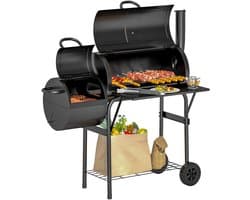 Killogood Houtskoolbarbecue van staal BBQ-smoker met deksel thermometer wielen luchttoevoer kolenbak