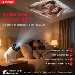 STOBE Movie Express Mini Beamer - Smart Projector met Android 14, Netflix & Apps - 4K Support - WiFi & Bluetooth - Geschikt voor iPhone & Android smartphone - Movie & games projector - wit — thumbnail 2