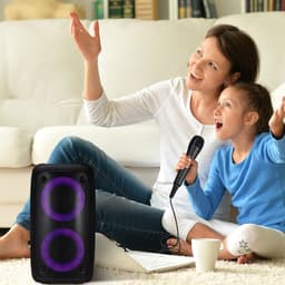 Draagbare Bluetooth Speaker – Draadloze Luidspreker met Kleurrijke LED-verlichting – Hoge Volume Output – Incl. Microfoon – Voor Buiten, Feesten & Camping – Zwart — thumbnail 2