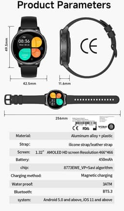 WizBay Premium Select® Smartwatch 1.32” AMOLED – GPS – 3ATM Waterdicht – Bluetooth Bellen – Bloeddruk, O2 & Hartslag – AI Voice Assistant – Kompas & Hoogtemeter – 50+ Sport Modi – Dual Band Wit Leder, Pale Pink — thumbnail 3