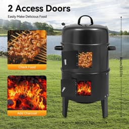 Novendo Goods – 40 CM Verticale rookoven & houtskool BBQ – Draagbare smoker grill voor buiten – 2-Lagen roker voor kamperen, barbecue, slow cook & outdoor koken – zwart — thumbnail 2