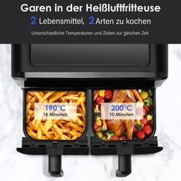 Heteluchtfriteuse XXL met 2 Compartimenten - 9 Liter - 8 Programma's - Olievrij Frituren — thumbnail 2
