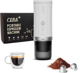 Cerapresso draagbare espressomachine - 3e gen 13500 mAh batterij - tot 8 kopjes zonder opladen - 150s tot 96°C - cups en gemalen koffie - dubbele espresso - draagbare koffiemachine - koffiemaker - reis & camping koffiezetapparaat 12 volt - CERA+ — thumbnail 4