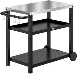 Daity Buitenbarbecuewagen, verplaatsbaar pizzaovenrek met drie niveaus, roestvrijstalen werkblad, verplaatsbare barbecuewagen met haken en wielen, antracietgrijs. — thumbnail 2