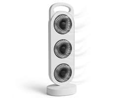 Cheqo® Tafelventilator - Tafel Ventilator - Kolomventilator - Mini Ventilator - Kleine Ventilator - USB Ventilator - Oplaadbare Ventilator - Draadloze Ventilator - Bureauventilator - Witte Ventilator - Zwenkende Ventilator