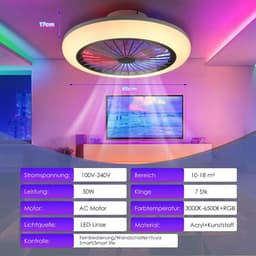 RGB Plafondventilator - Met Speaker - Dimbaar Met Afstandsbediening - 12 Kleuren - 50W - RGB Muziek Ventilator - Woonkamerlamp - Kroonluchter Ventilator — thumbnail 5