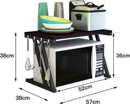 Mikrowave Houten Rek met Haken - Kookgerei en Opslagrek voor Keuken (57 x 38 x 38 cm) — thumbnail 2