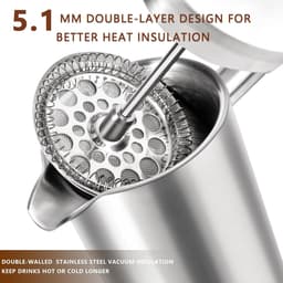 French press koffiezetapparaat – Roestvrijstalen Franse pers voor keuken en reizen – Stevig mini design – Compacte camping koffie maker – Duurzame en elegante theepot voor vrouwen en mannen - koffiezetapparaat — thumbnail 3