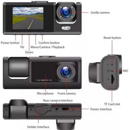 3-camera auto DVR | 1080P opname voor/achter/intern | Inclusief 32GB geheugenkaart — thumbnail 3