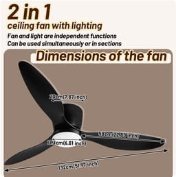 40W LED Plafondventilator met verlichting 132 cm Ventilator met LED verlichting Dimbaar met afstandbediening Zwart en Wit — thumbnail 2