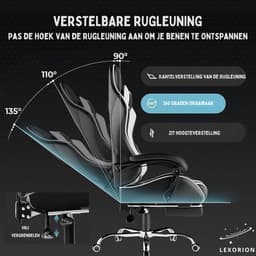 Lexorion Gaming Stoel – Ergonomische Gaming Chair – Inclusief Gratis RGB Gamingmuis Cadeau – Verstelbaar – Lederen Gamestoel – 136 kg – Wit– Bureaustoel — thumbnail 2